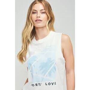 Wildfox Riley Forty Love White Graphic Muscle Tank Top L NWT Tenniscore Preppy